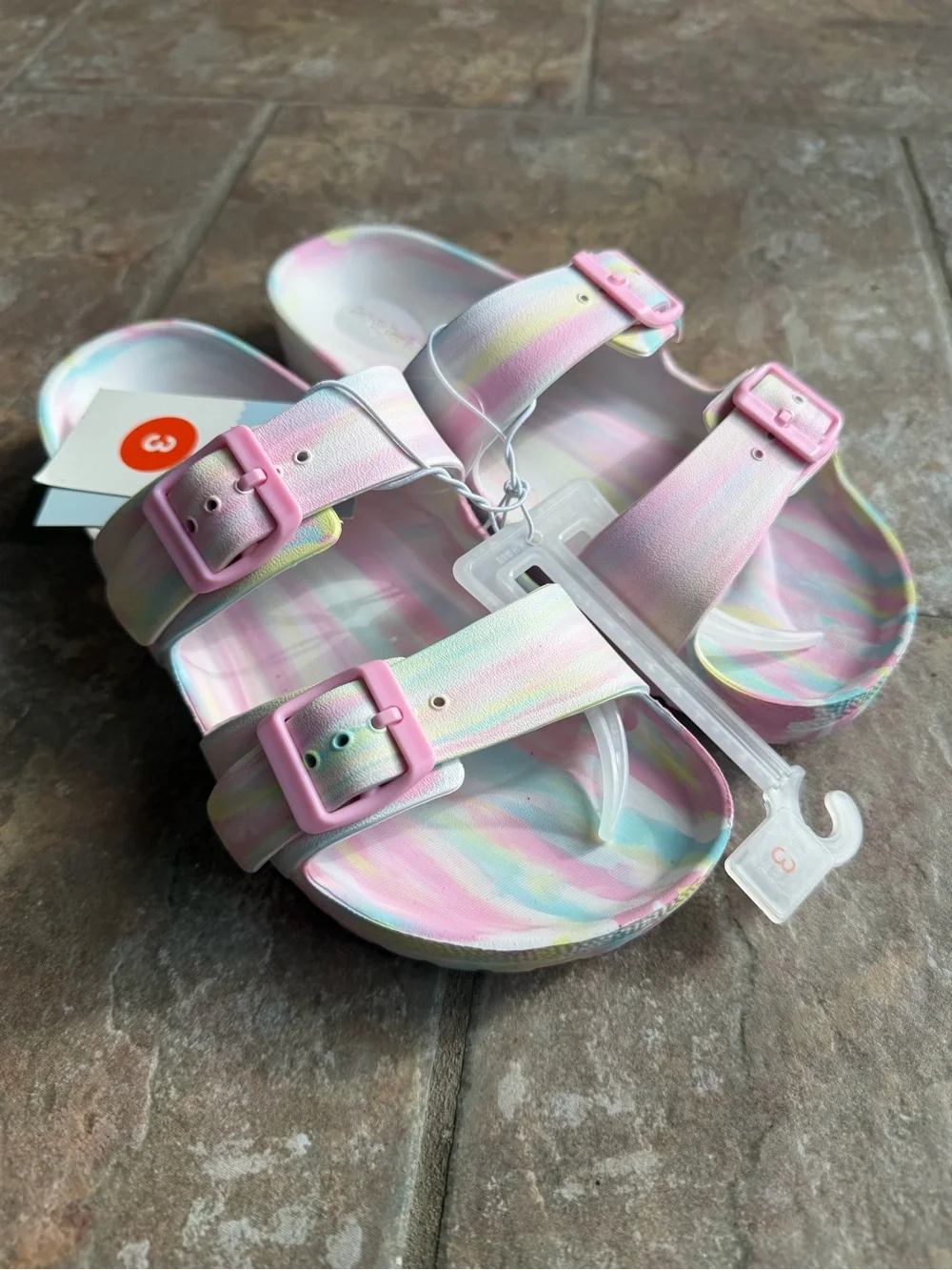 Cat & Jack Pastel Pink Multi-Stripe Buckle Slide Sandals